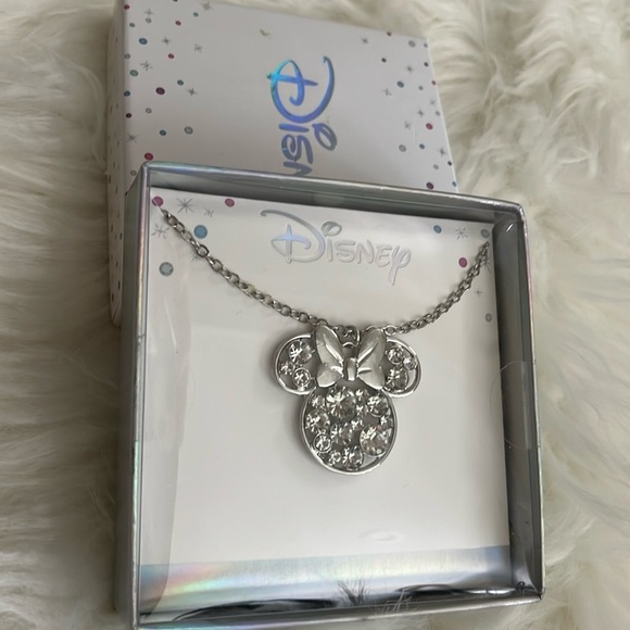 🆕 Disney Minnie Mouse Clear Rhinestone Pendant Necklace 18” - Picture 3 of 6